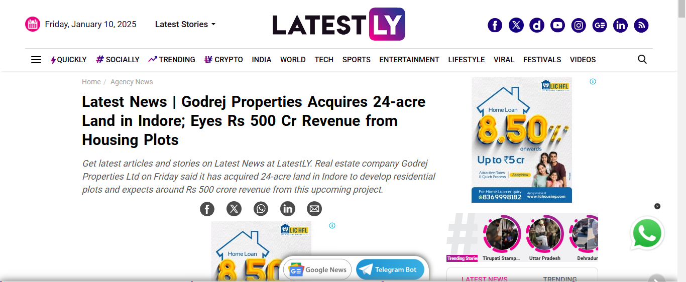 Godrej Properties Acquires 24 Acres in Indore